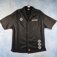 Dickies Mens Black Embroidered Short Sleeve Button Up Work Shirt Small