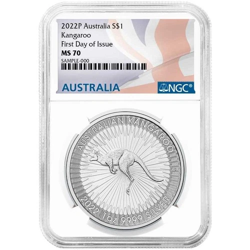 2022-P $1 Australian Silver Kangaroo 1 oz NGC MS70 FDI Australia Flag Label