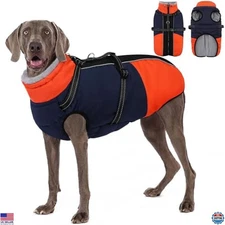 AOFITEE 2XL Blue Waterproof Dog Coat - Fleece-Lined Snowsuit for Large Breeds