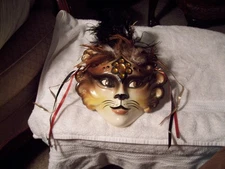 Vintage Clay Art USA Ceramic Mardi Gras Cat Mask Wall Art Hallmarked on Back