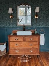 Antique Vintage Solid Light Oak Wash Stand Bathroom Vanity Unit Drawers