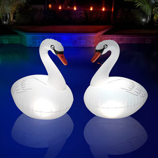 Floating Pool Lights 2PK, Waterproof Inflatable Swan Solar Pool Lights, Glow in