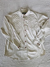 Orvis Shirt Mens Medium Beige Quilted Shooting Hunting Button Down Padded Cotton
