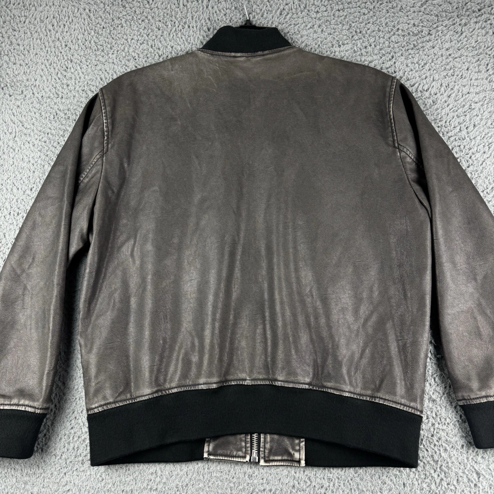 Abercrombie & Fitch Jacket Mens Small Relaxed Vegan Leather Bomber Grey Full Zip - product detail image 11