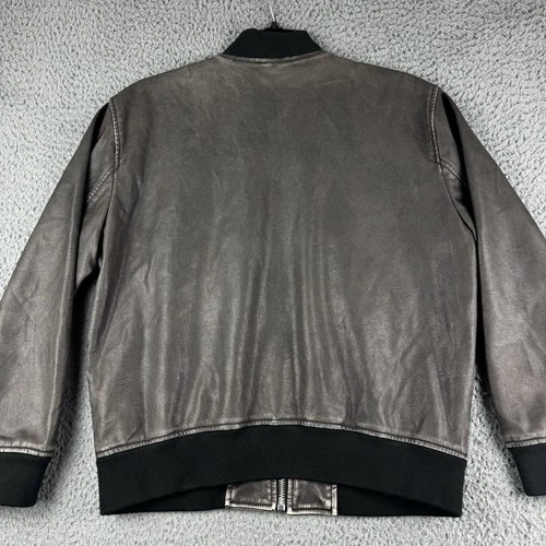 Abercrombie & Fitch Jacket Mens Small Relaxed Vegan Leather Bomber Grey Full Zip image 11