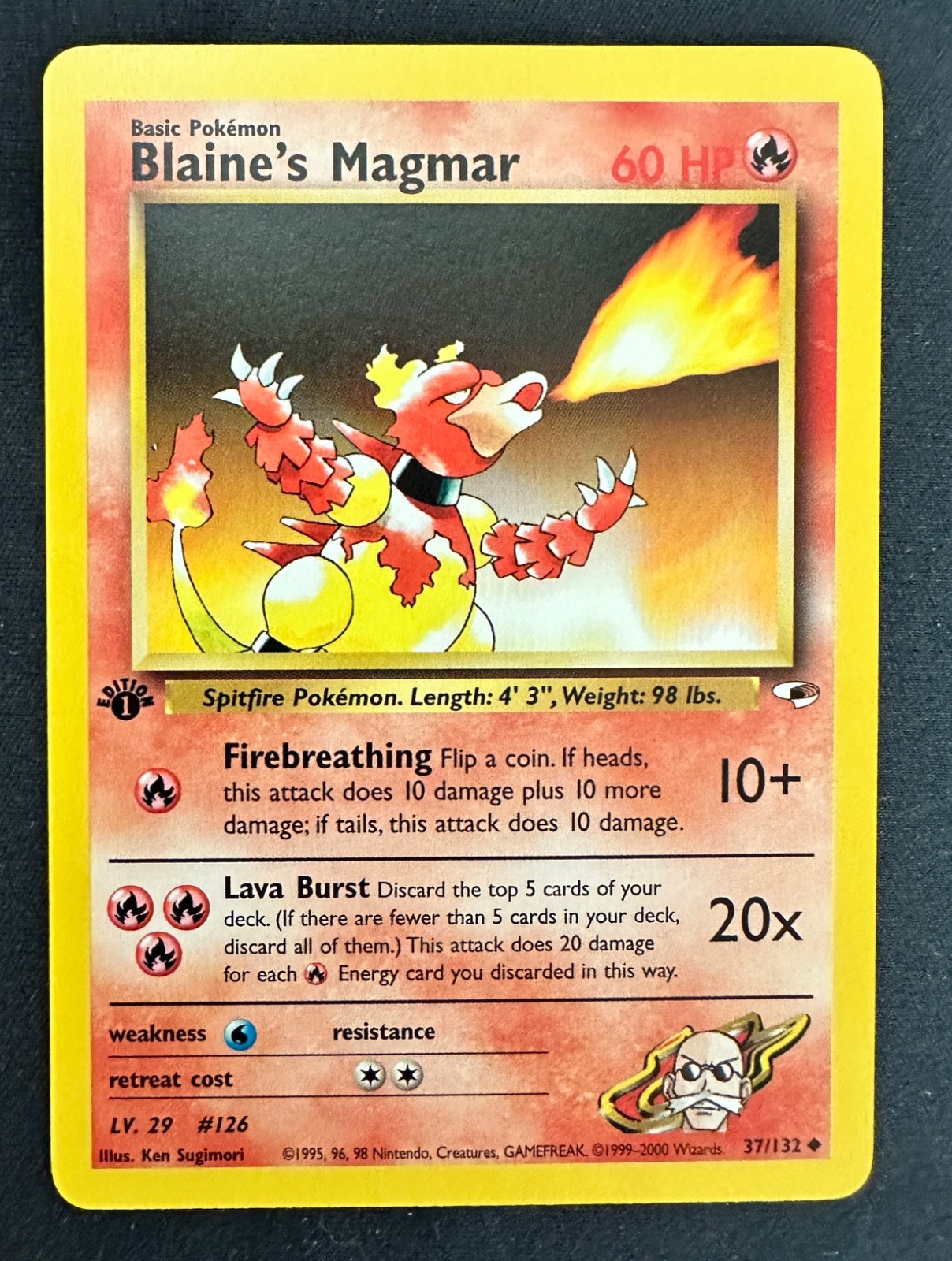 Pokémon 2000 Gym Heroes 1st Edition BLAINE'S MAGMAR 37/132 NM - never played