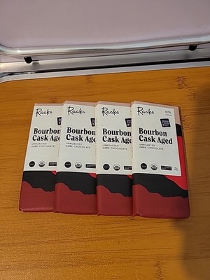 4x Raaka Bourbon Cask Aged Unroasted Dark Chocolate 1.8oz Bb 08/2027 