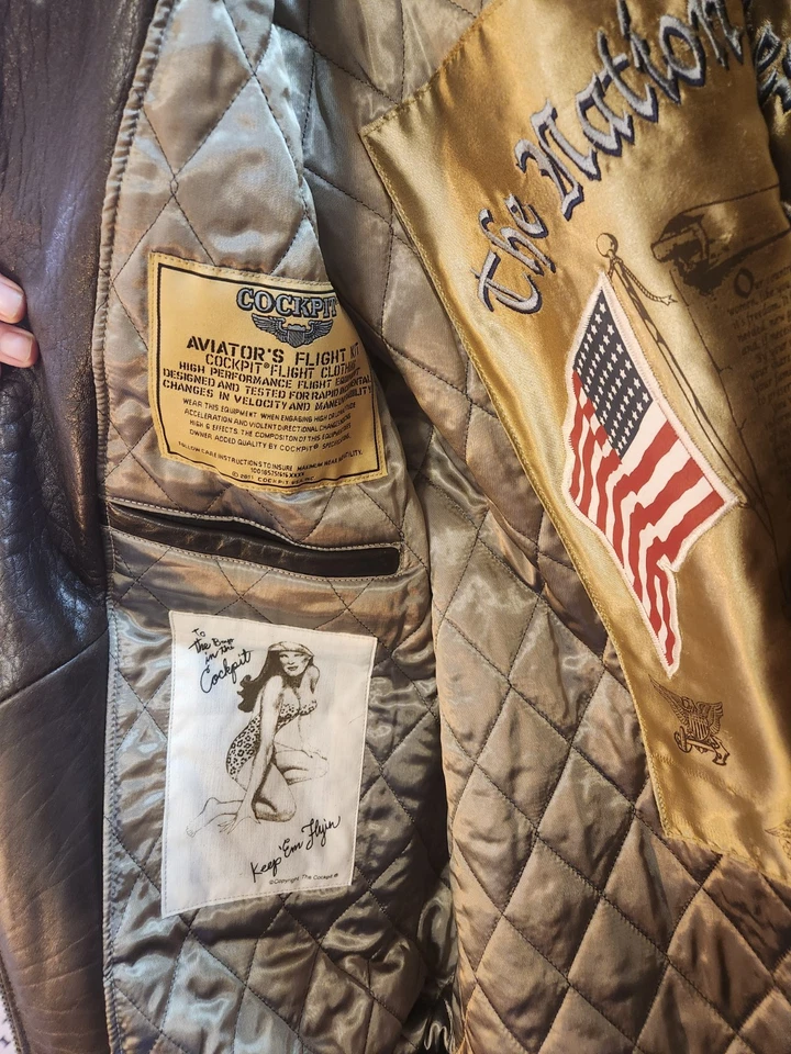 COCKPIT США тип A-2 ВВС США армия DWG 30-1415 коричневый кожаная куртка мужская XL - Изображение 2 из 4
