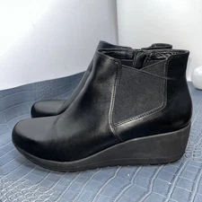 Easy Spirit Black Leather Wedge Ankle Corby Boots Women’s Size 8