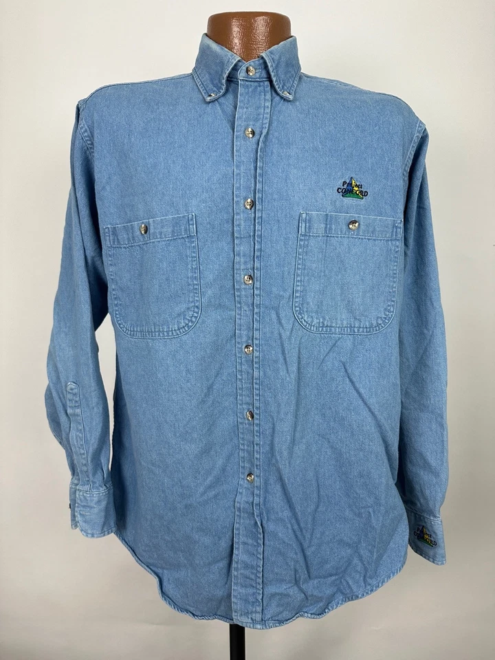 Camisa vaquera vintage Project Concord para hombre pequeña con botones manga larga azul EE. UU. Foto 2 de 4