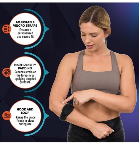 PhysFlex 2-Pack Elbow Brace for Men & Women, Adjustable Tennis & Golfer's Black - Picture 7 of 10