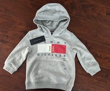 NWT 60 Tommy Hilfiger Toddler XXS Pullover Gray Hoodie Embroidered H Sweatshirt