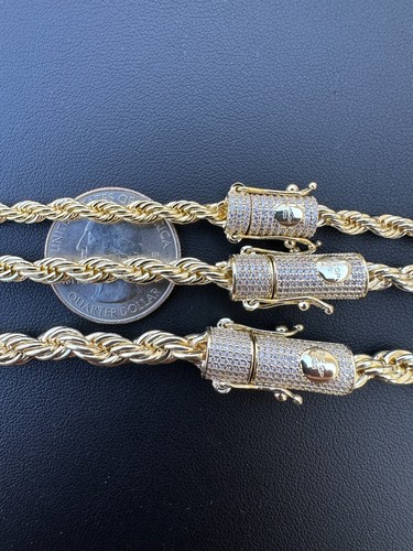 Iced MOISSANITE Clasp 14k Gold Over Stainless Steel Rope Chain Necklace Bracelet - Picture 15 of 24