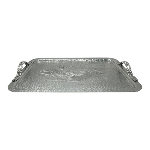 Bandeja de aluminio forjado a mano vintage Rodney Kent 423 manijas de madera de perro tulipán 20 x 14 - Imagen 3 de 16