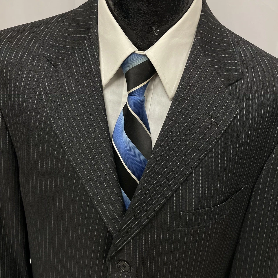 Loro Piana Daniel Cremieux Men Black Sport Coat Pin Stripe Jacket WooL Blazer 44 - Image 2 of 4