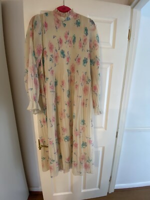 Ganni Ruffled Floral-print Pliss-georgette Midi Dress- Size 38 | eBay