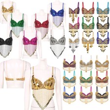 Belly Dance Tops Halloween Costume Sparkly Sequins Underwired Cup Bra Dance
