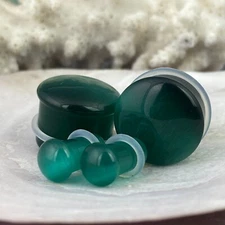 Teal Cat Eye Stone Single Flare Plugs (STN-743) set ear gauges PICK SIZE