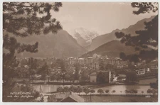 Vintage RPPC Interlaken Switzerland & Jungfrau Mountains Real Photo Postcard