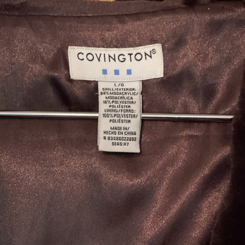 Vintage Covington Dark Brown Faux Fur Spiral Trim Hooded Coat Womens Size L - Picture 4 of 7