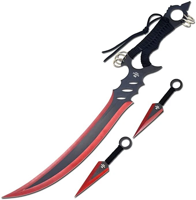 Juego de espada de fantasía ninja roja Full Tang táctica ojo de serpiente de 24" con funda de nailon Foto 3 de 4