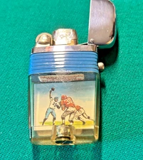 scripto vu lighter football scene with tin box