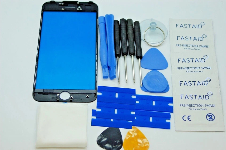 iPhone 7 Schwarz Glas Reparatur Werkzeug Set, montierter Rahmen, Schraubendreher, Hebeln Werkzeuge