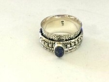 .925 STERLING SILVER PLATED LAPIS LAZULLI WIDE BAND SPINNER RING HH151 SIZE 10