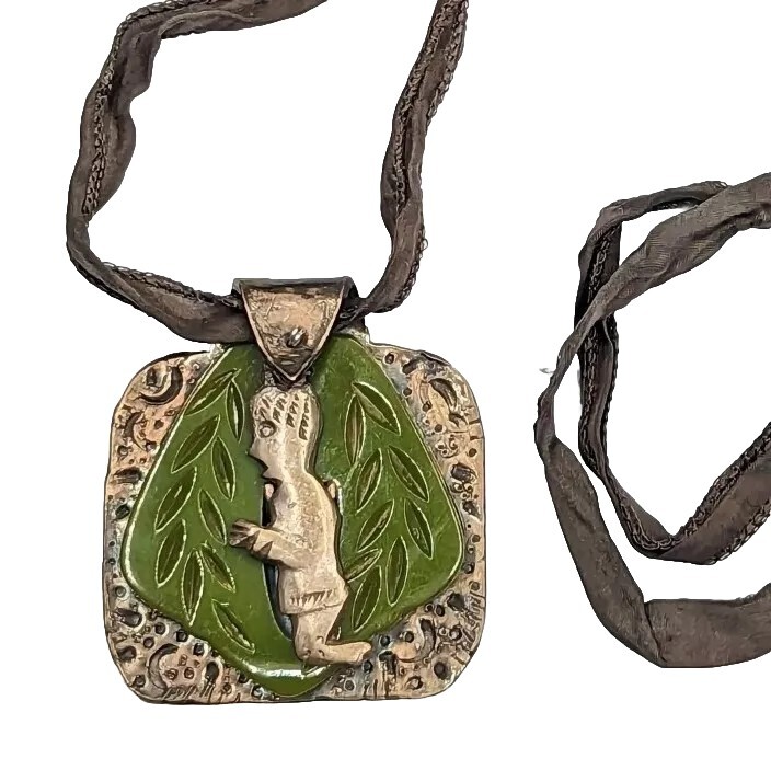 Unique Artisan Handmade Green Bakelite Metal Figu… - image 1