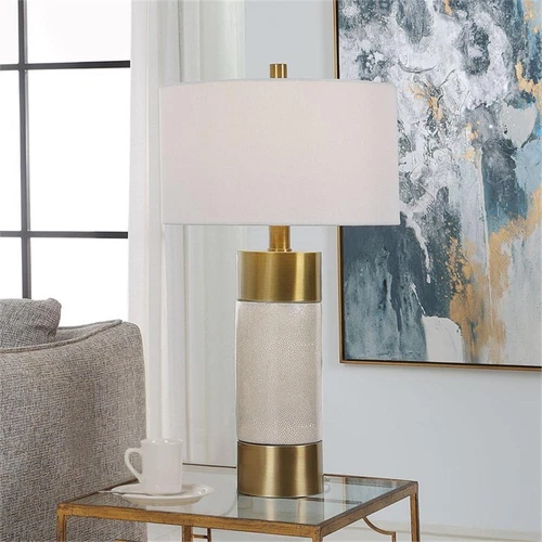 Uttermost Adelia Contemporary Metal Ceramic Fabric Table Lamp in Brass/Gold - Picture 2 of 7