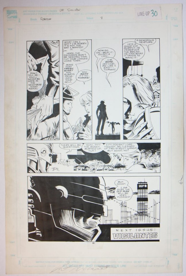 RoboCop #8 p.22/30 - End Page - 1990 Art By Lee Sullivan Comic Art