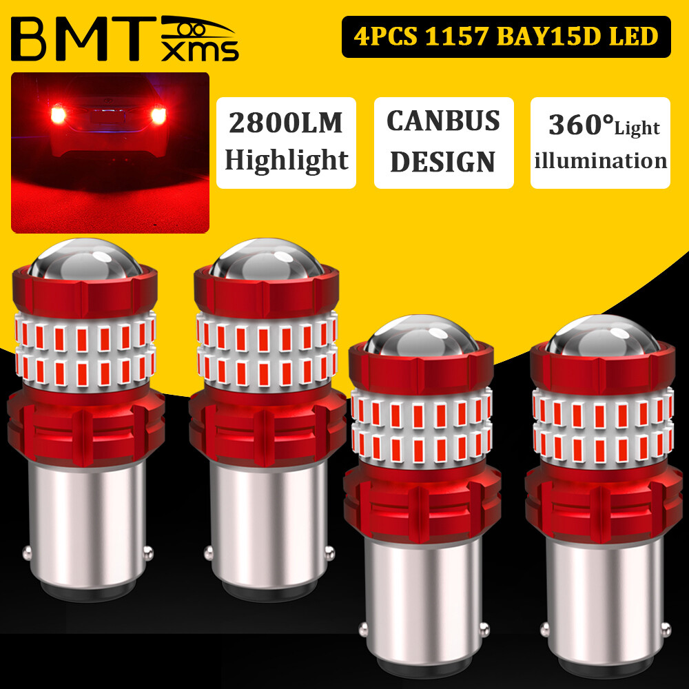 4 Set-1157 LED BULBS RED PARKING BRAKE REVERSE LIGHT 2057 2357 7528 BAY15D NEW E - Foto 3