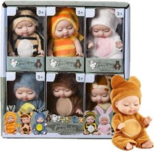 6 Pcs 4 Inch Mini Reborn Baby Dolls Toy Set Realistic Baby Doll Cute Animal Gift