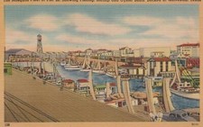 Postcard The Mosquito Fleet Pier 20 Fishing Shrimp Oyster Boats Galveston TX 
