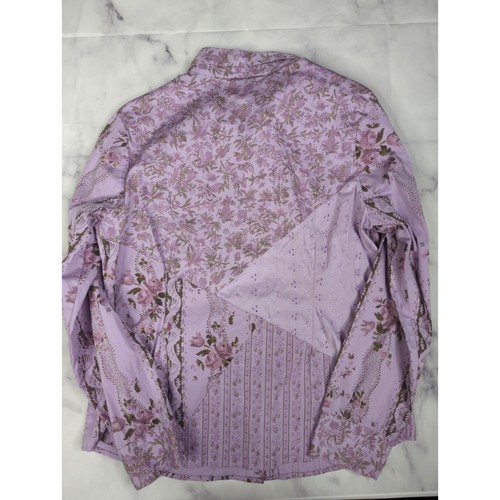 Camisa vintage Denim & Co para mujer mediana con botones jardín floral lavanda algodón - Imagen 7 de 12