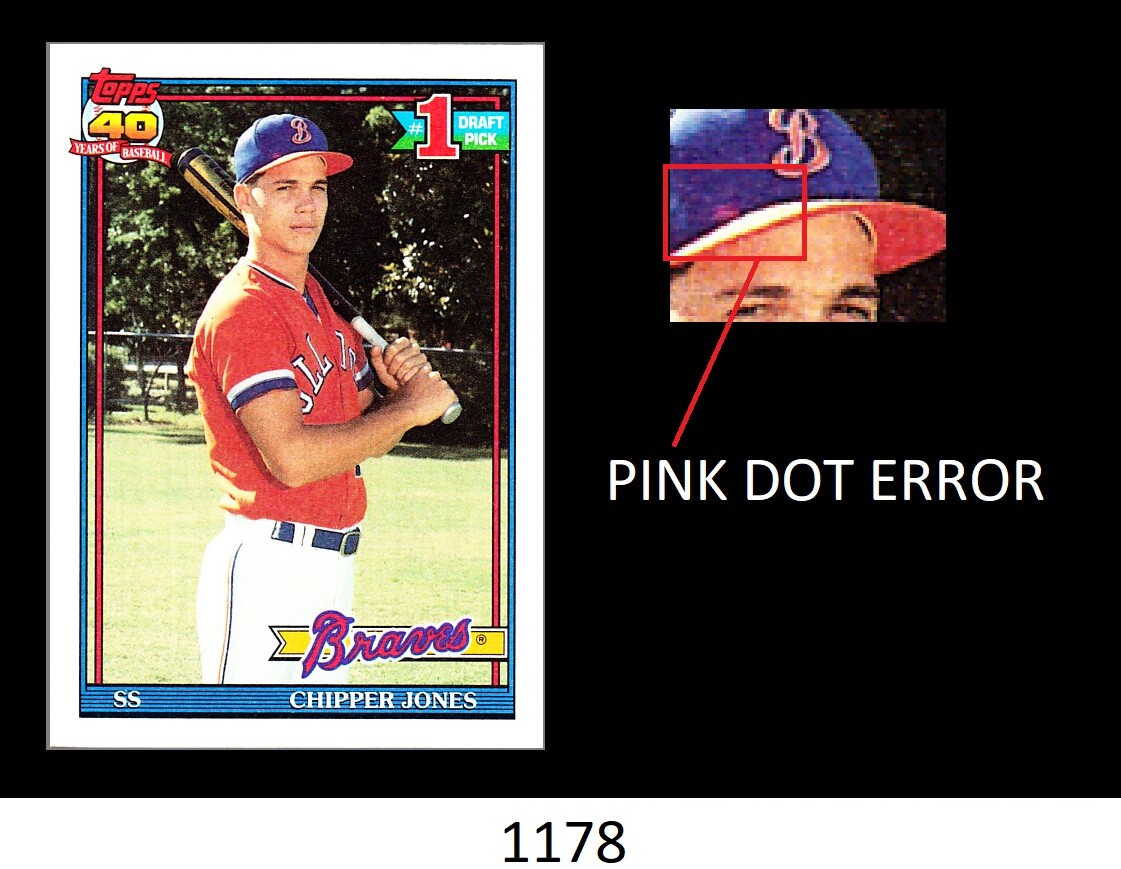 1-1991 TOPPS RED DOT ERROR CHIPPER JONES BRAVES ROOKIE RARE 1-1991 TOPPS RED DOT ERROR CHIPPER JONES BRAVES ROOKIE RARE