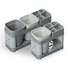 Toothbrush Toothpaste Stand Holder Bathroom Storage Organizer Plastic