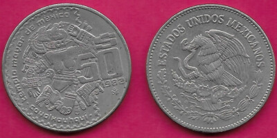 MEXICO 50 PESOS 1982 VF-XF COYOLXAUHQUI TEMPLO MAYOR DE MEXICO