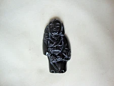 VINTAGE HONG KONG HANDCARVED BLACK ONYX SAGE BUDDHA PENDANT