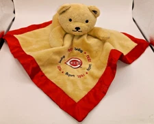 REDS Baseball Lovey Security Blanket Bear 13''x13'' Tan/Red