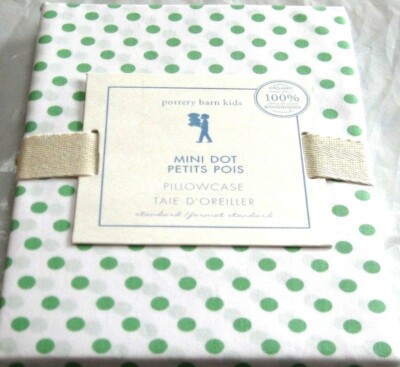 Pottery Barn Dorm Mini Dot Standard Pillowcase  Green + White 30 x 20'' NEW