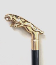 Brass Victorian Style Jaguar Head Handle Vintage Wooden Walking Stick Cane Gift