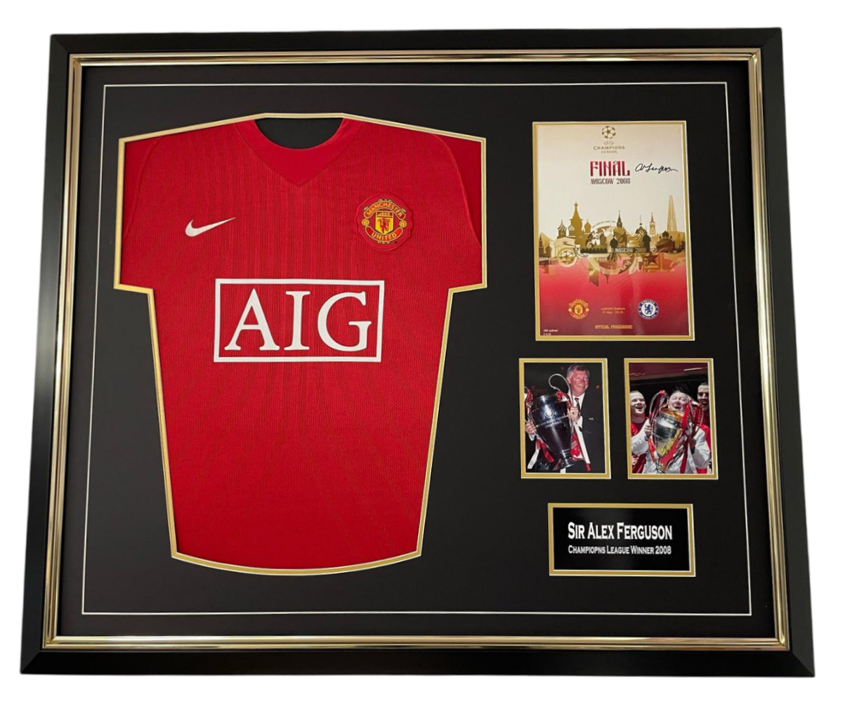 2008 Framed Sir ALEX FERGUSON of Manchester Signed Programme with Shirt  Jersey