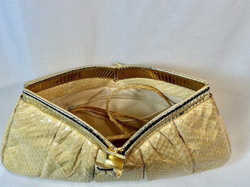 Judith Leiber Goldish Snakeskin Clutch Crossbody Bag Purse With Change Purse! - Picture 15 of 22
