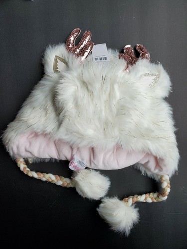 New Justice Fur Deer Earflap Beanie Hat & Flip Gloves Cream Pink & 2 Pack Socks - Picture 7 of 12