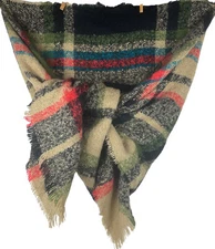 Oblong scarf/throw fringe 72x25 Lightweight ￼ Orange Teal Black Tan No Brand￼