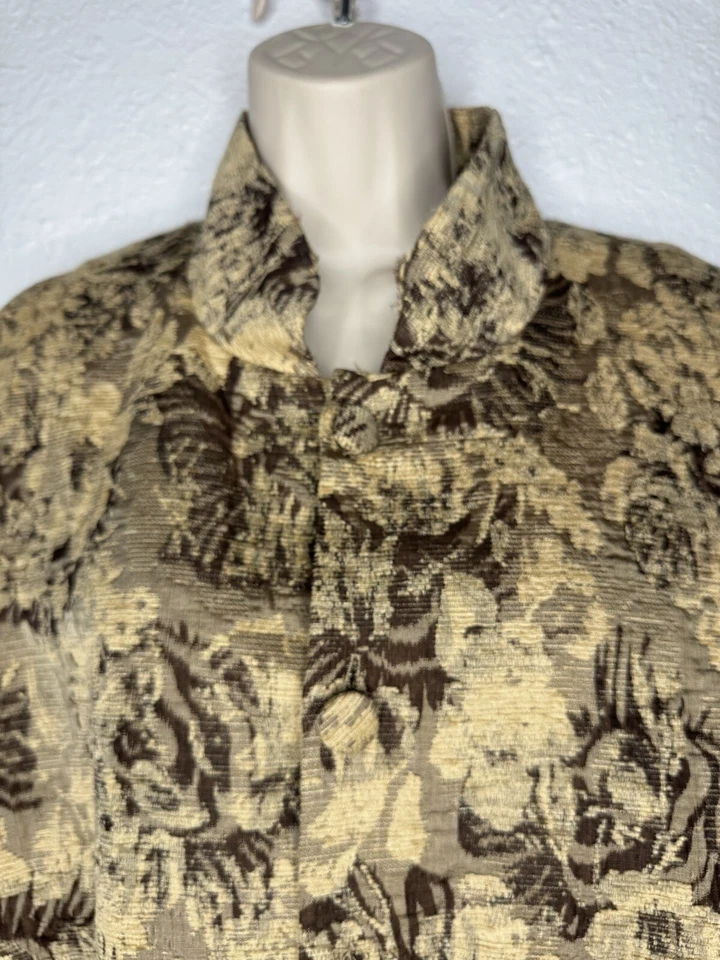 Blazer Chaqueta Abrigo Eskandar Floral Brocado Tapiz Tostado Marrón Tejido Talla 1 Foto 2 de 4