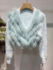 Arrival Spring Women Blue Green Real Fur Sweater Autumn Knitted Jacket Wear