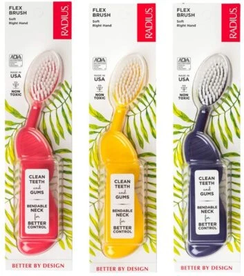 Radius Zahnbürste Flexbürste, rechte Hand - 3er-Pack in verschiedenen Farben, BPA-frei