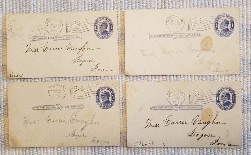 1911 postcards re final illness young Logan Harrison Co Iowa teacher Vaughn fam